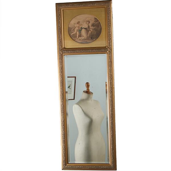 Grote foto smalle hollandse schouwspiegel met romantische prent no.290814 1.12 m. hoog antiek en kunst spiegels