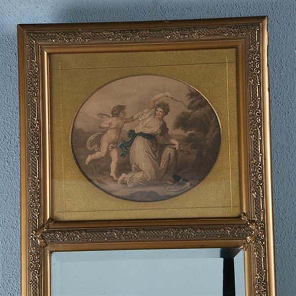 Grote foto smalle hollandse schouwspiegel met romantische prent no.290814 1.12 m. hoog antiek en kunst spiegels