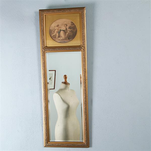 Grote foto smalle hollandse schouwspiegel met romantische prent no.290814 1.12 m. hoog antiek en kunst spiegels