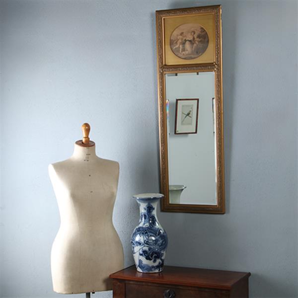 Grote foto smalle hollandse schouwspiegel met romantische prent no.290814 1.12 m. hoog antiek en kunst spiegels