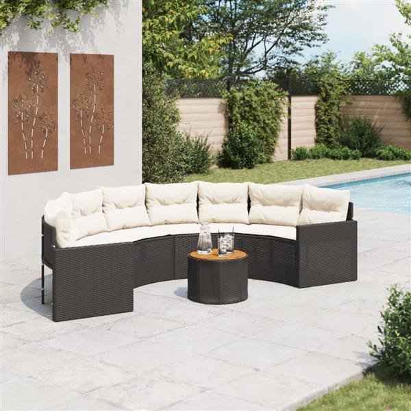 Grote foto vidaxl tuinbank met tafel en kussens halfrond poly rattan zwart tuin en terras tuinmeubelen