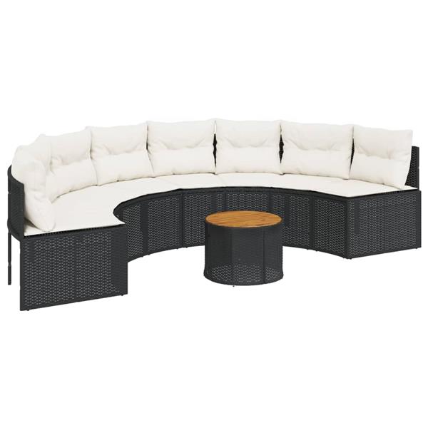 Grote foto vidaxl tuinbank met tafel en kussens halfrond poly rattan zwart tuin en terras tuinmeubelen
