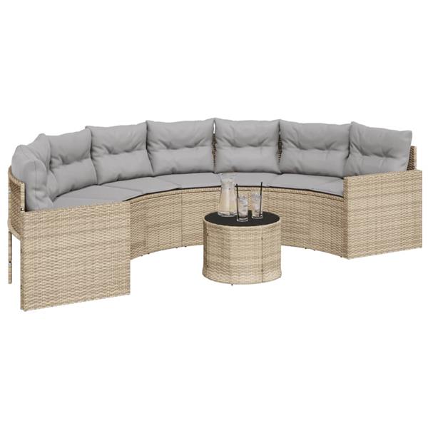 Grote foto vidaxl tuinbank met tafel en kussens halfrond poly rattan beige tuin en terras tuinmeubelen