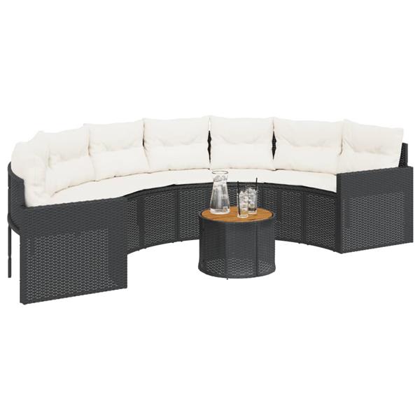 Grote foto vidaxl tuinbank met tafel en kussens halfrond poly rattan zwart tuin en terras tuinmeubelen