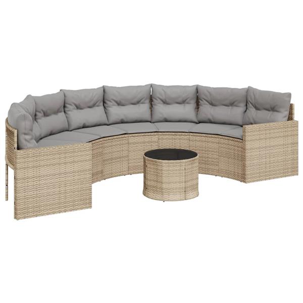 Grote foto vidaxl tuinbank met tafel en kussens halfrond poly rattan beige tuin en terras tuinmeubelen