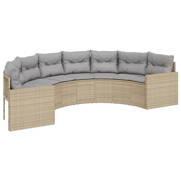 Grote foto vidaxl tuinbank met tafel en kussens halfrond poly rattan beige tuin en terras tuinmeubelen