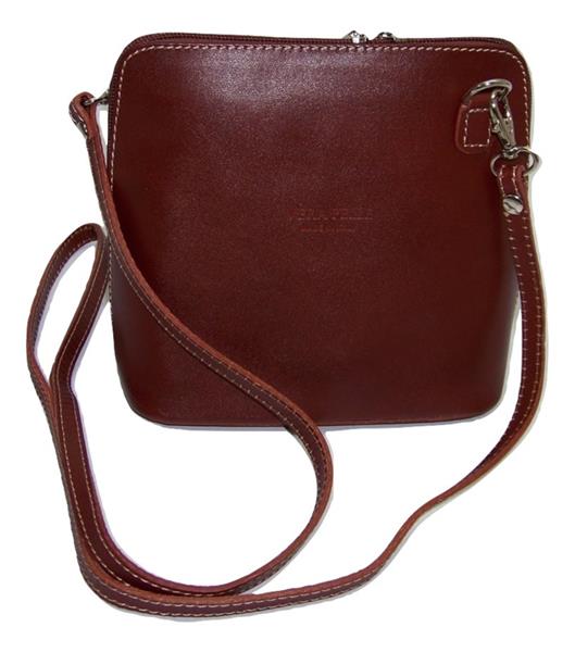 Grote foto cognac vera pelle italiaans leren schoudertasje rits rondom kleding dames sieraden