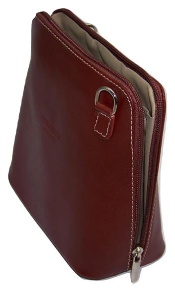Grote foto cognac vera pelle italiaans leren schoudertasje rits rondom kleding dames sieraden