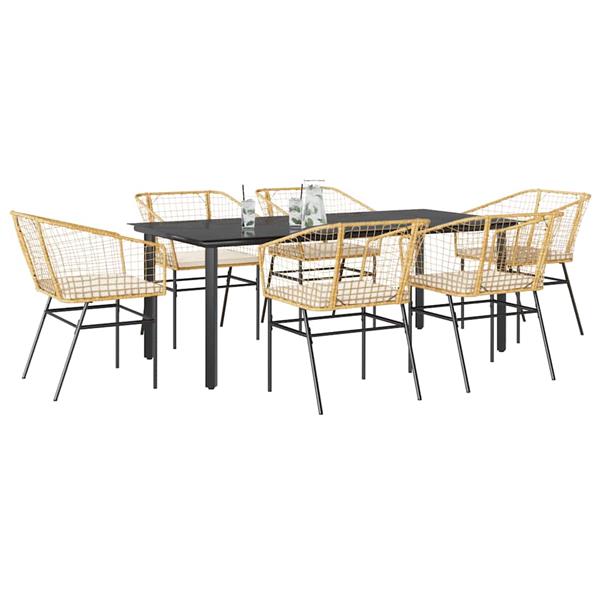 Grote foto vidaxl 7 delige tuinset met kussens poly rattan glas bruin tuin en terras tuinmeubelen