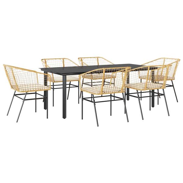 Grote foto vidaxl 7 delige tuinset met kussens poly rattan glas bruin tuin en terras tuinmeubelen
