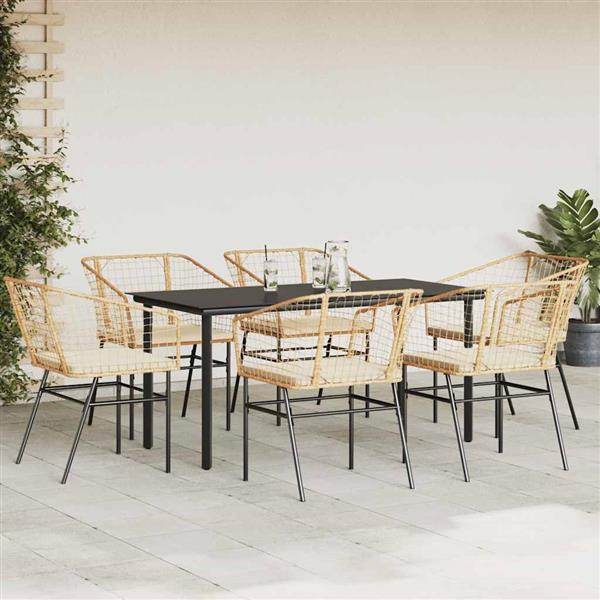 Grote foto vidaxl 7 delige tuinset met kussens poly rattan glas bruin tuin en terras tuinmeubelen