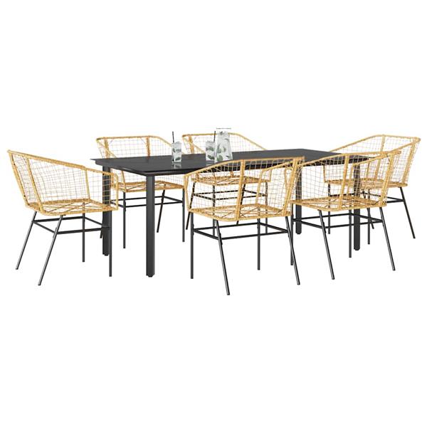 Grote foto vidaxl 7 delige tuinset poly rattan glas bruin tuin en terras tuinmeubelen