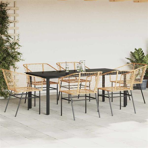 Grote foto vidaxl 7 delige tuinset poly rattan glas bruin tuin en terras tuinmeubelen