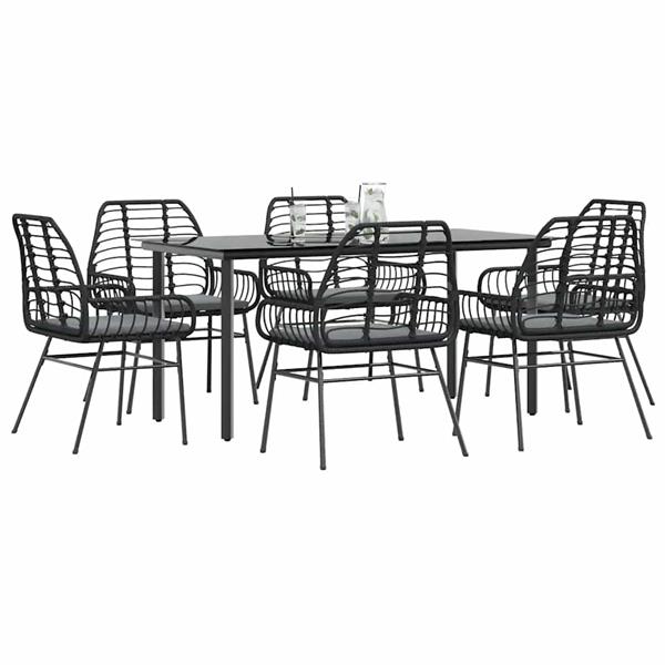 Grote foto vidaxl 7 delige tuinset met kussens poly rattan glas zwart tuin en terras tuinmeubelen