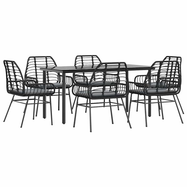 Grote foto vidaxl 7 delige tuinset met kussens poly rattan glas zwart tuin en terras tuinmeubelen