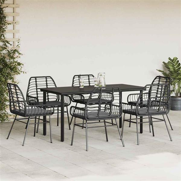 Grote foto vidaxl 7 delige tuinset met kussens poly rattan glas zwart tuin en terras tuinmeubelen