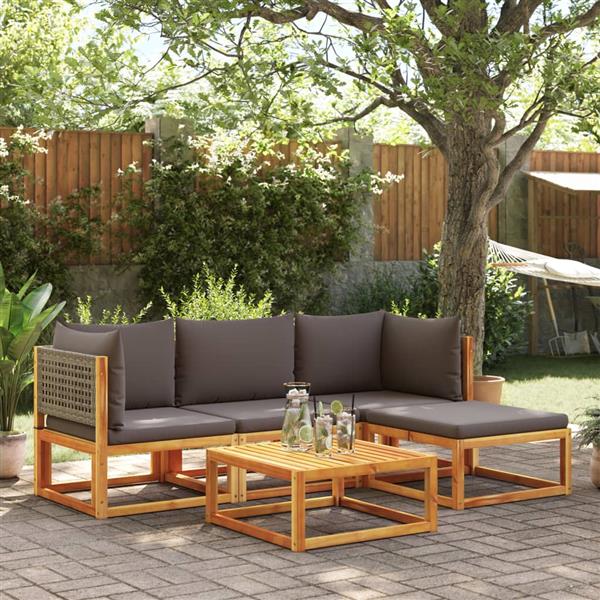 Grote foto vidaxl 5 delige loungeset met kussens massief acaciahout tuin en terras tuinmeubelen