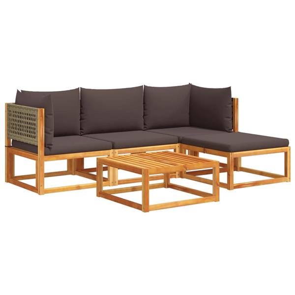 Grote foto vidaxl 5 delige loungeset met kussens massief acaciahout tuin en terras tuinmeubelen