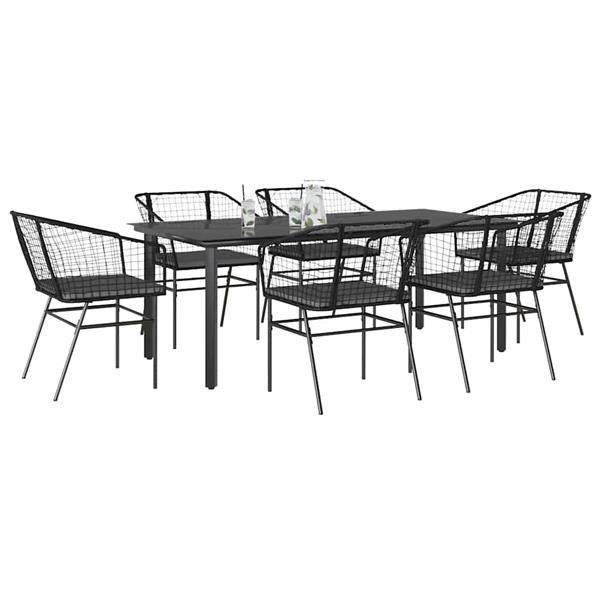 Grote foto vidaxl 7 delige tuinset met kussens poly rattan glas zwart tuin en terras tuinmeubelen