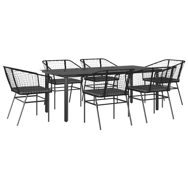 Grote foto vidaxl 7 delige tuinset met kussens poly rattan glas zwart tuin en terras tuinmeubelen