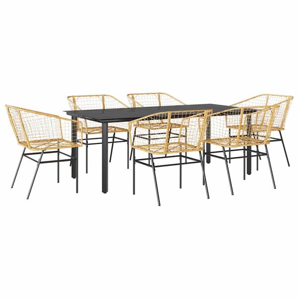 Grote foto vidaxl 7 delige tuinset poly rattan glas bruin tuin en terras tuinmeubelen