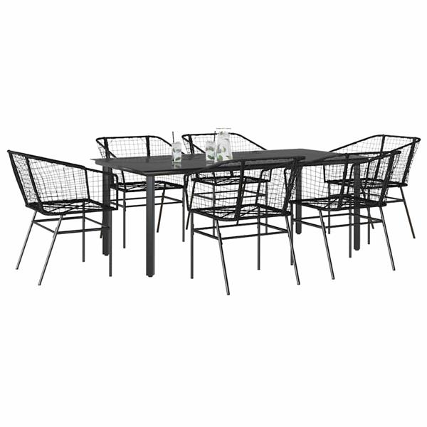 Grote foto vidaxl 7 delige tuinset poly rattan glas zwart tuin en terras tuinmeubelen
