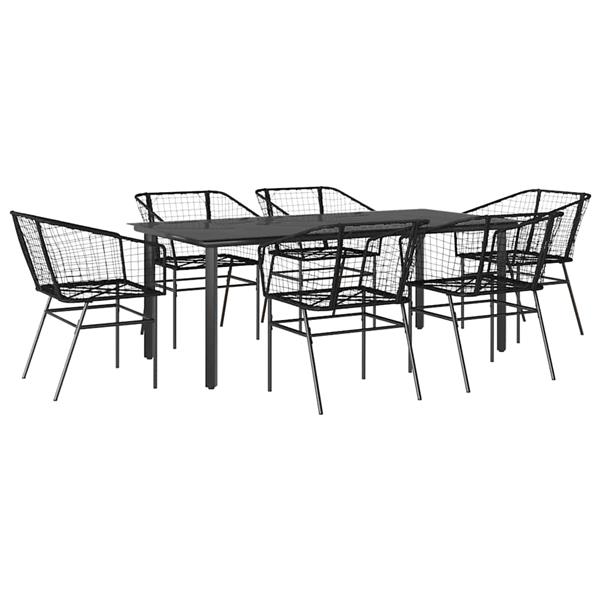Grote foto vidaxl 7 delige tuinset poly rattan glas zwart tuin en terras tuinmeubelen