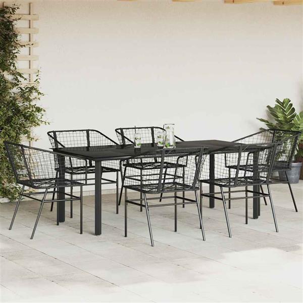 Grote foto vidaxl 7 delige tuinset poly rattan glas zwart tuin en terras tuinmeubelen
