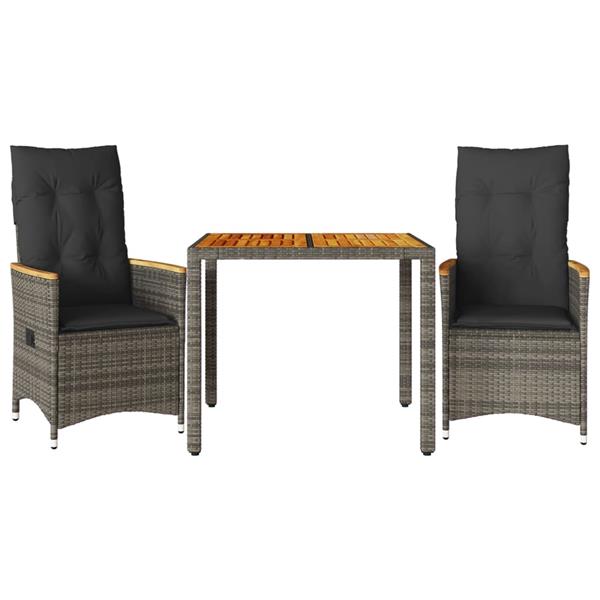 Grote foto vidaxl 3 delige bistroset met kussens poly rattan grijs tuin en terras tuinmeubelen