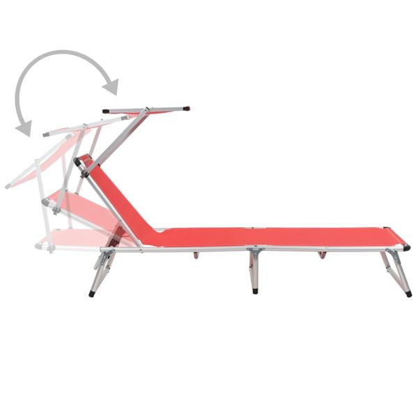 Grote foto vidaxl ligbed inklapbaar met dak aluminium en textileen rood tuin en terras tuinmeubelen