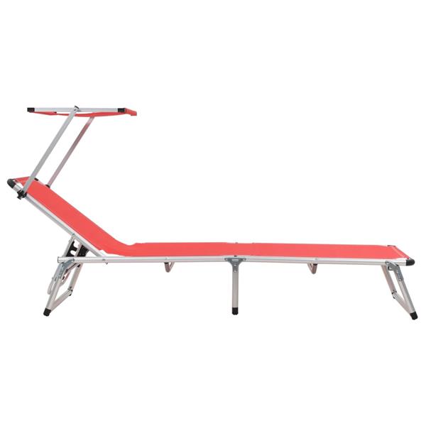 Grote foto vidaxl ligbed inklapbaar met dak aluminium en textileen rood tuin en terras tuinmeubelen