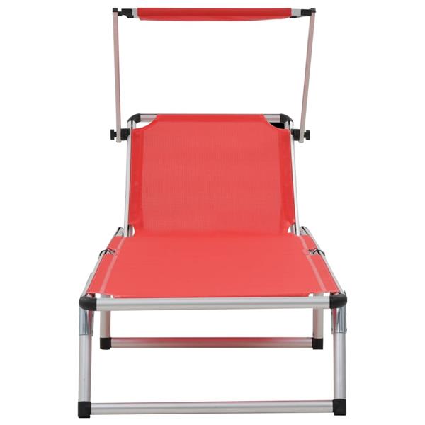 Grote foto vidaxl ligbed inklapbaar met dak aluminium en textileen rood tuin en terras tuinmeubelen