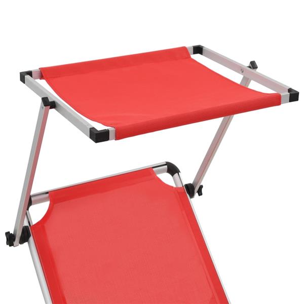 Grote foto vidaxl ligbed inklapbaar met dak aluminium en textileen rood tuin en terras tuinmeubelen