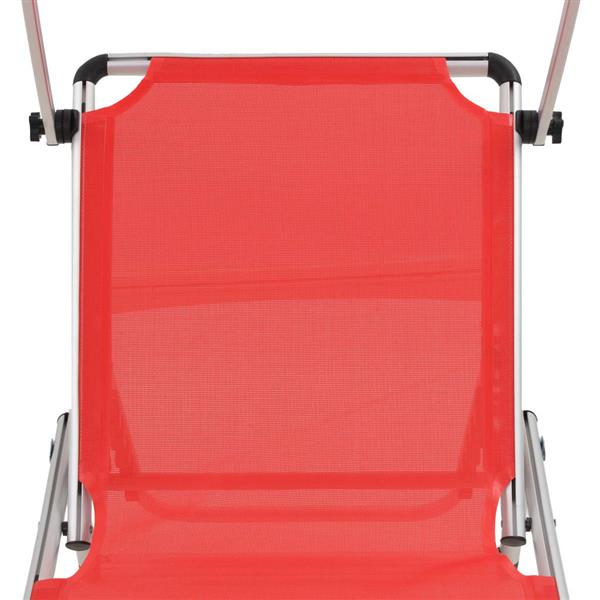 Grote foto vidaxl ligbed inklapbaar met dak aluminium en textileen rood tuin en terras tuinmeubelen