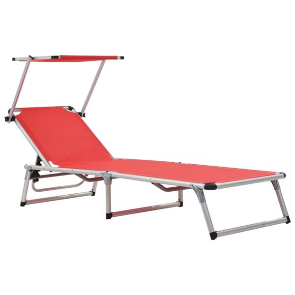 Grote foto vidaxl ligbed inklapbaar met dak aluminium en textileen rood tuin en terras tuinmeubelen