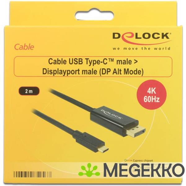 Grote foto delock 85256 kabel usb type c male displayport male dp alt mode 4k 60 hz 2 m zwart computers en software overige computers en software