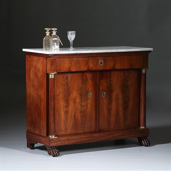 Grote foto empire penantkast ca 1810 in mahonie met marmer blad no.300215 antiek en kunst stoelen en banken