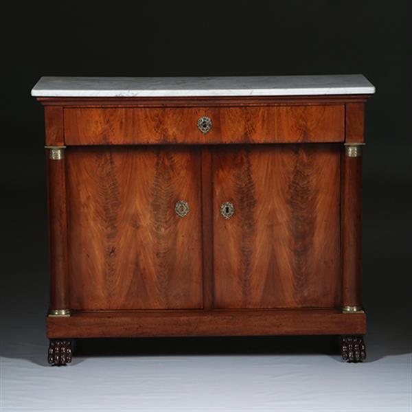Grote foto empire penantkast ca 1810 in mahonie met marmer blad no.300215 antiek en kunst stoelen en banken
