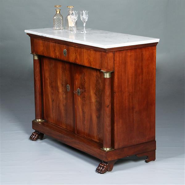 Grote foto empire penantkast ca 1810 in mahonie met marmer blad no.300215 antiek en kunst stoelen en banken
