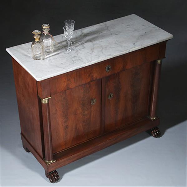 Grote foto empire penantkast ca 1810 in mahonie met marmer blad no.300215 antiek en kunst stoelen en banken