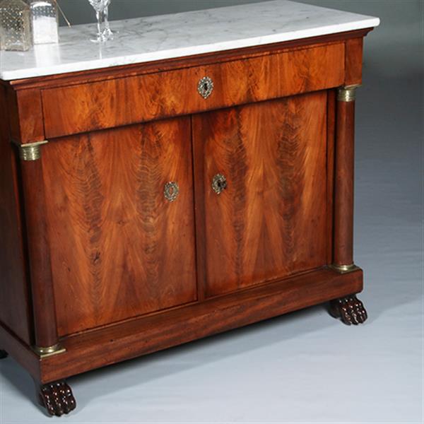 Grote foto empire penantkast ca 1810 in mahonie met marmer blad no.300215 antiek en kunst stoelen en banken