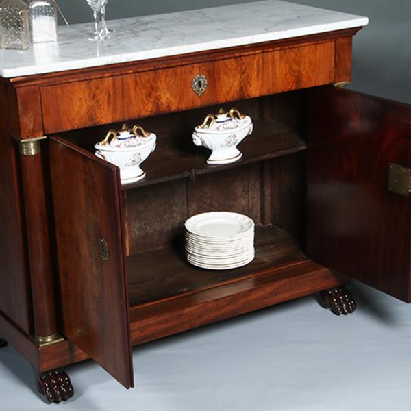 Grote foto empire penantkast ca 1810 in mahonie met marmer blad no.300215 antiek en kunst stoelen en banken
