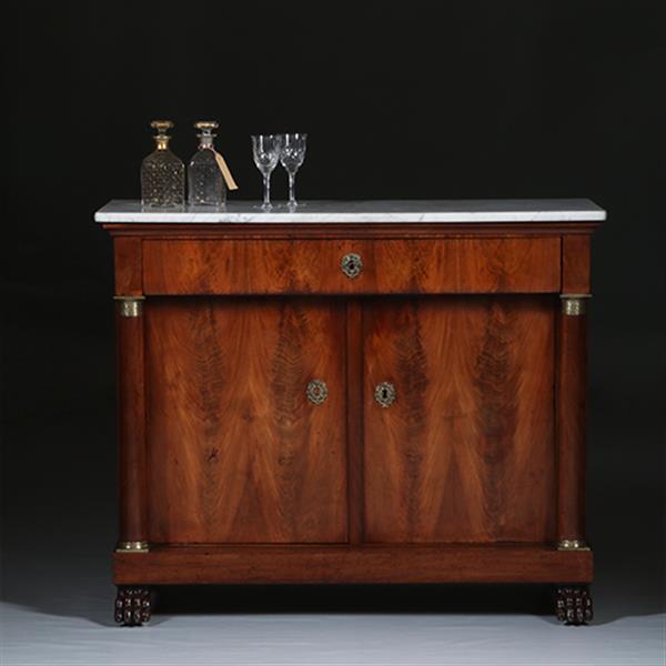 Grote foto empire penantkast ca 1810 in mahonie met marmer blad no.300215 antiek en kunst stoelen en banken