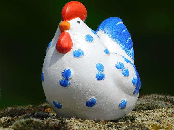 Grote foto haan en kip handbeschilderd keramiek tuin en terras tuindecoratie