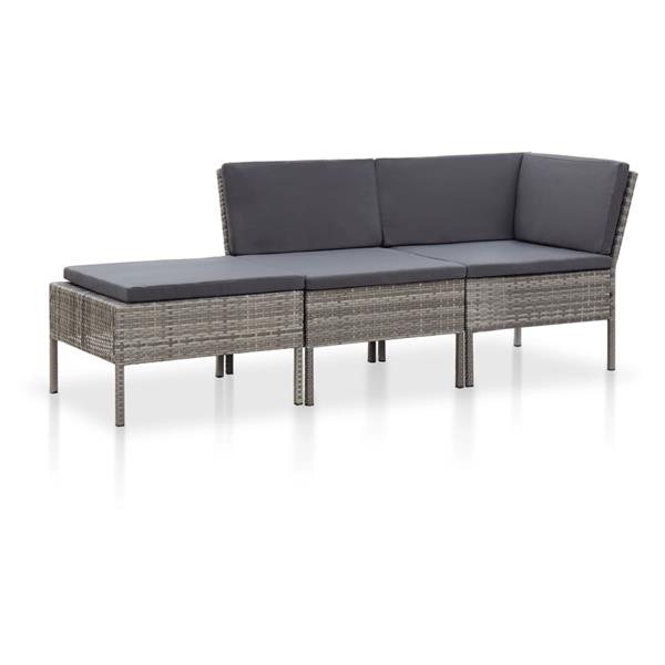 Grote foto vidaxl 3 delige loungeset met kussens poly rattan grijs tuin en terras tuinmeubelen
