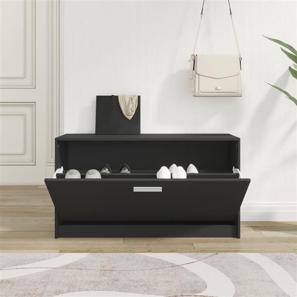 Grote foto vidaxl schoenenbank 80x24x45 cm bewerkt hout zwart huis en inrichting overige