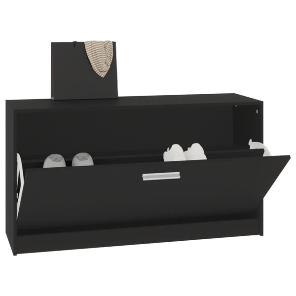 Grote foto vidaxl schoenenbank 80x24x45 cm bewerkt hout zwart huis en inrichting overige