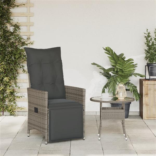 Grote foto vidaxl tuinstoel verstelbaar met kussens poly rattan grijs tuin en terras tuinmeubelen