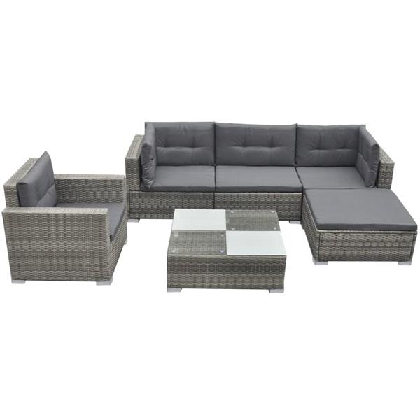 Grote foto vidaxl 6 delige loungeset met kussens poly rattan grijs tuin en terras tuinmeubelen
