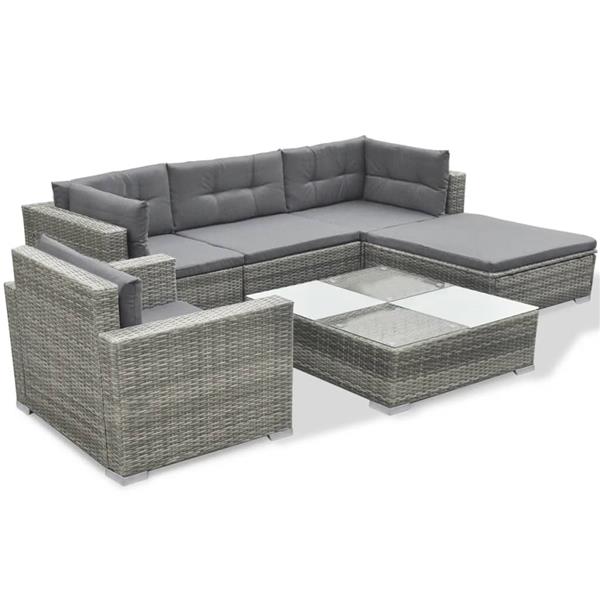 Grote foto vidaxl 6 delige loungeset met kussens poly rattan grijs tuin en terras tuinmeubelen